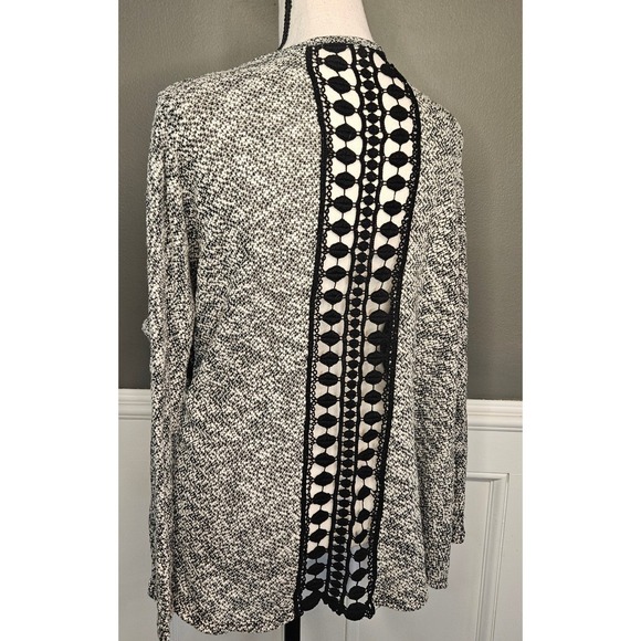 Lace Back Boho Cardigan Open Front Knit Black White Crochet Med - Picture 2 of 10